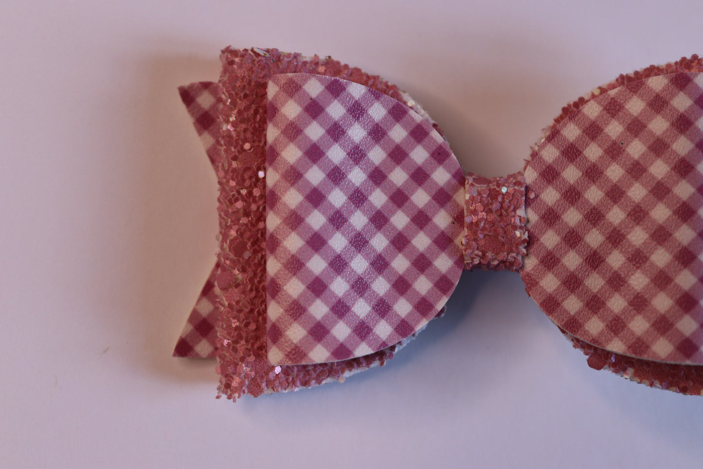 Mulberry Gingham Faux Leather Hair Bow