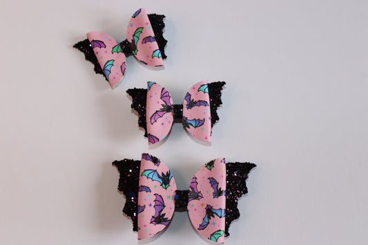 Pink Bat Faux Leather Hair Bow