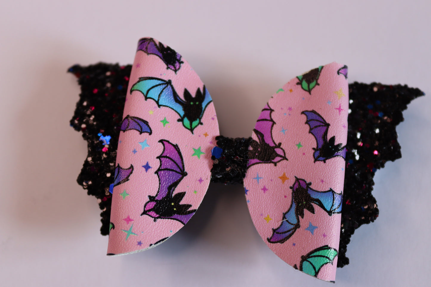 Pink Bat Faux Leather Hair Bow