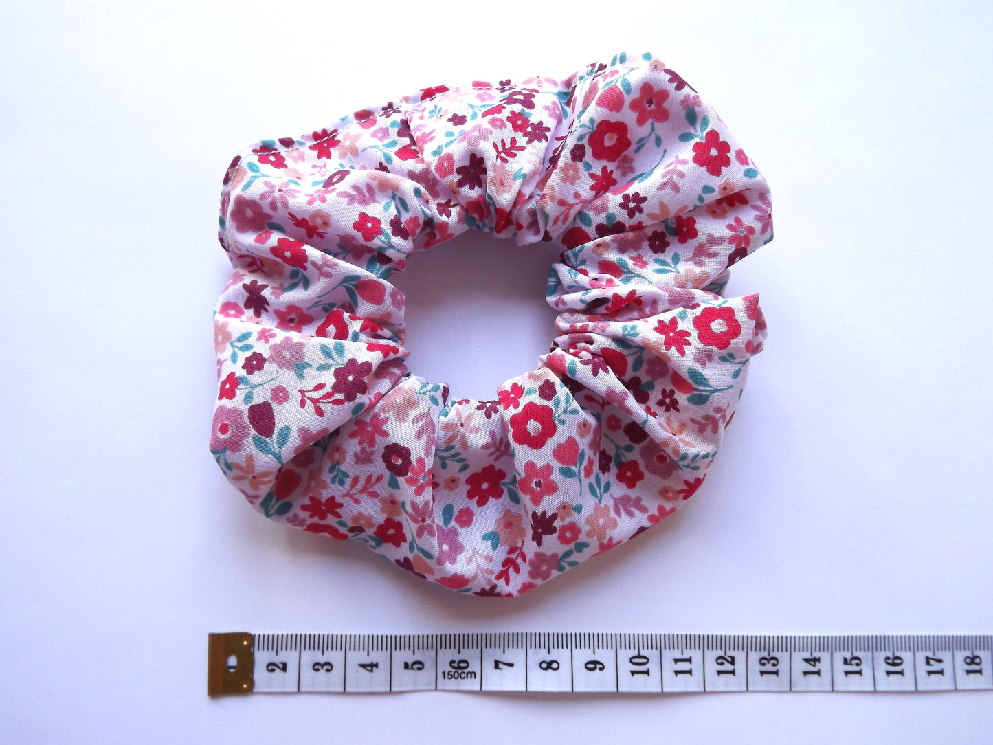 Pink And Red Flower Hair Scrunchie