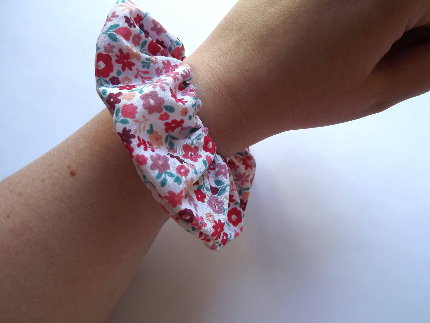 Pink And Red Flower Hair Scrunchie