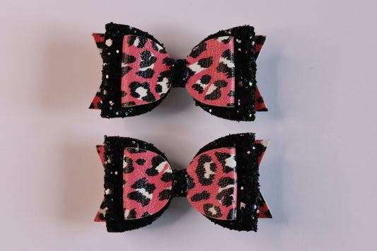 Pink Leopard Print Faux Leather Hair Bow