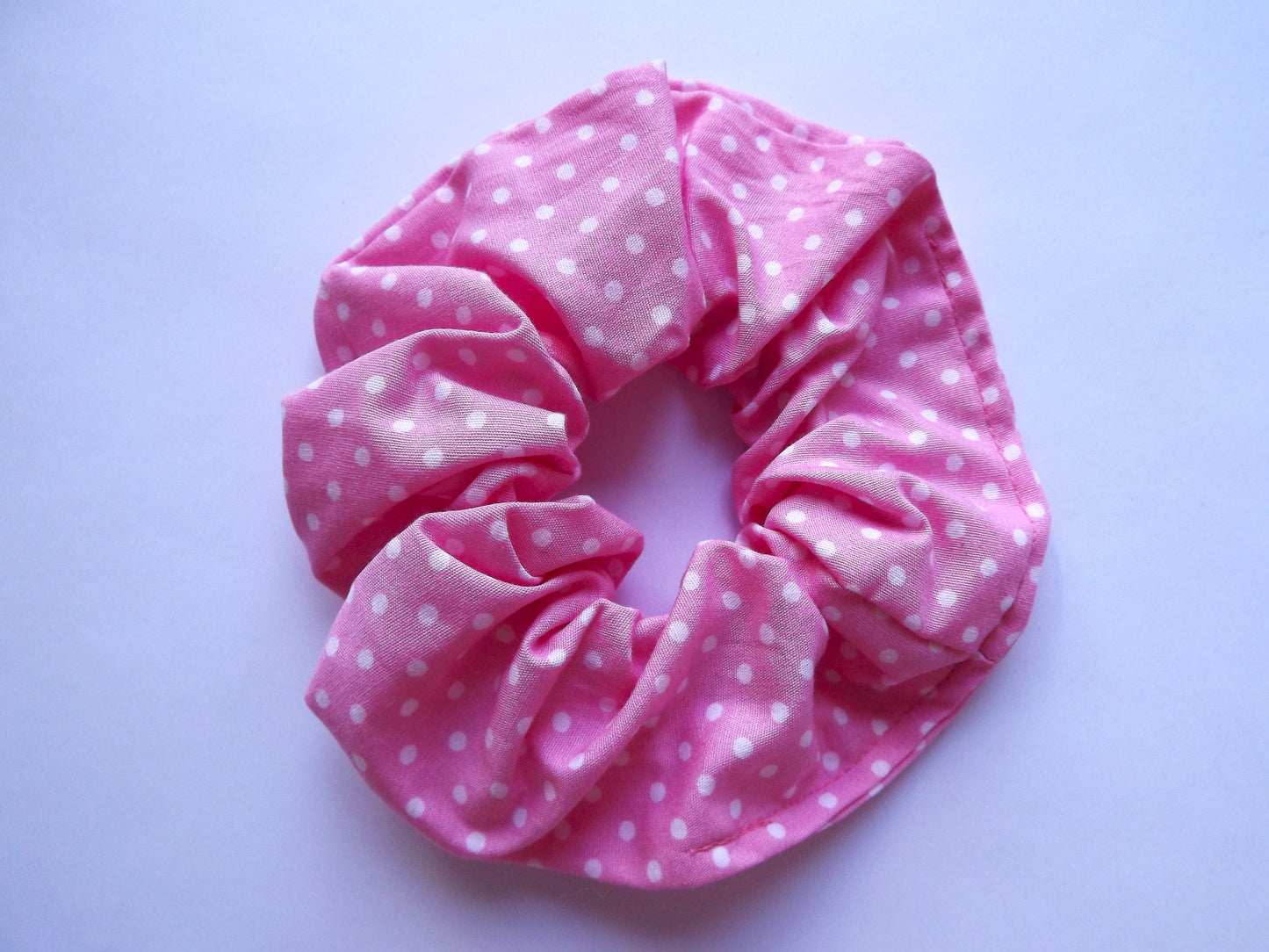 Pink And White Polka Dot Hair Scrunchie