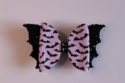 Purple Bats Faux Leather Hair Bow