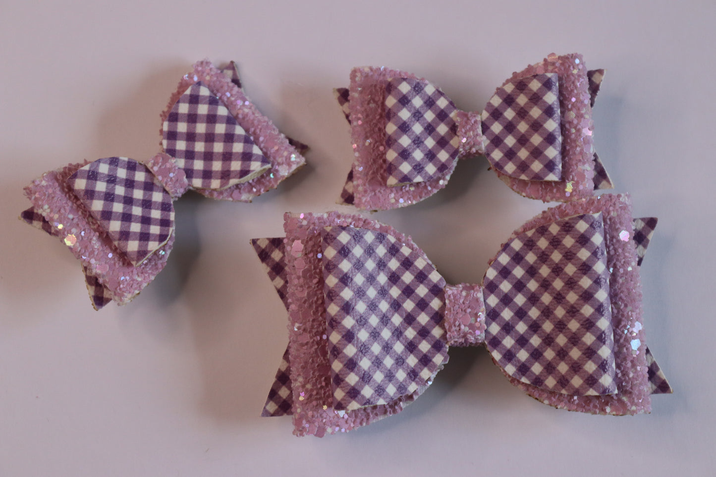 Purple Gingham Faux Leather Hair Bow