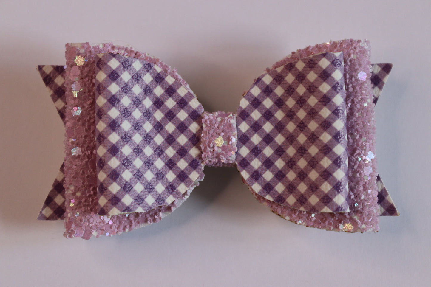 Purple Gingham Faux Leather Hair Bow