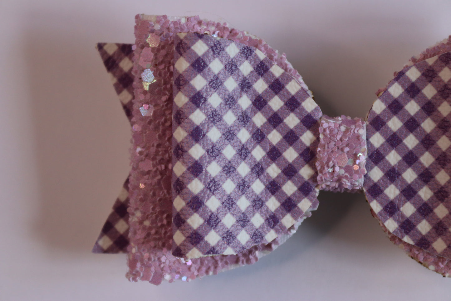 Purple Gingham Faux Leather Hair Bow