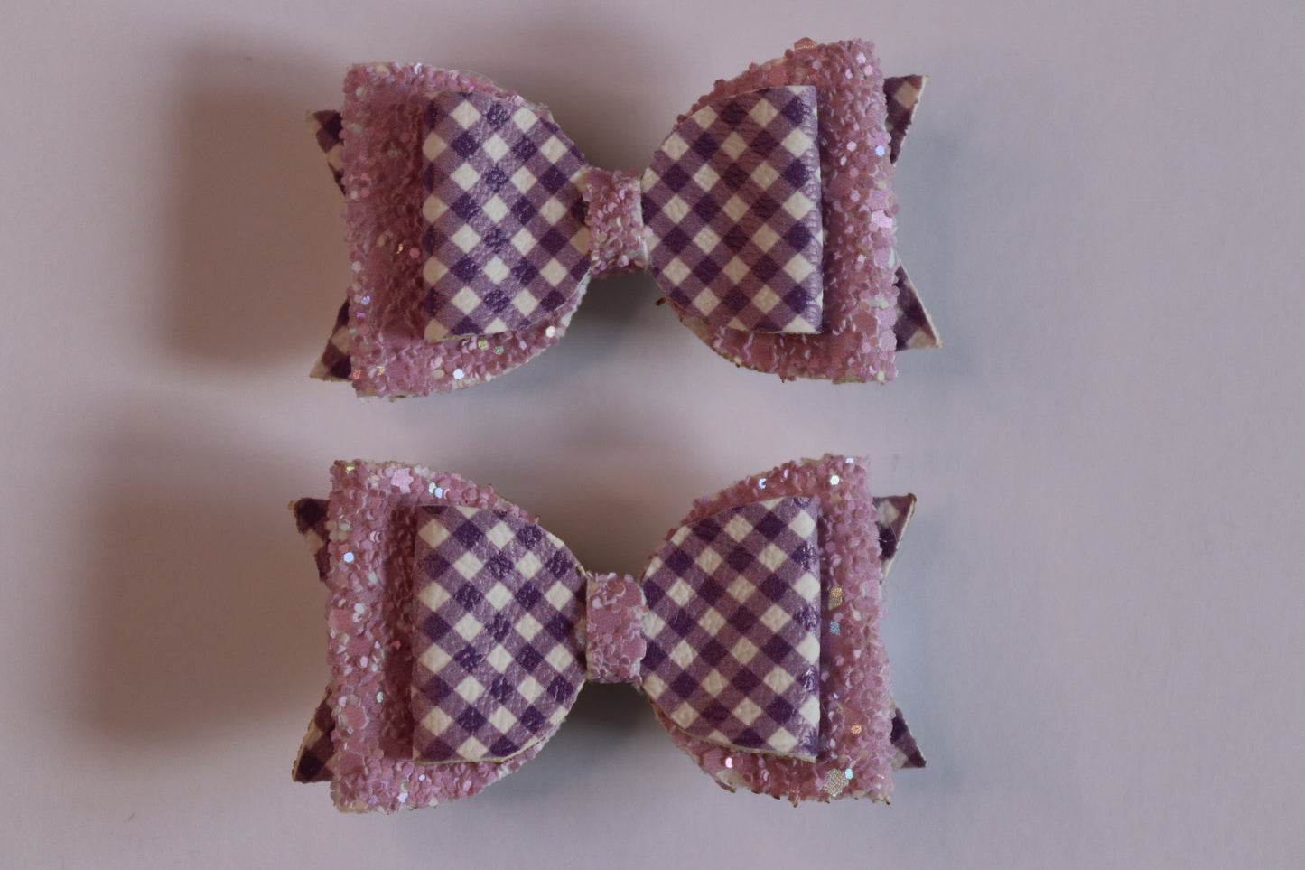 Purple Gingham Faux Leather Hair Bow