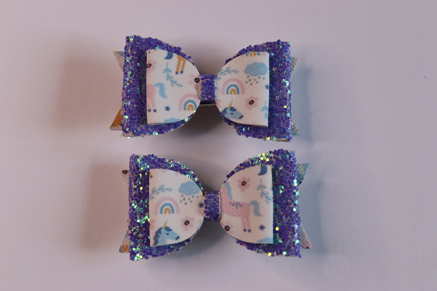 Purple Unicorn Faux Leather Hair Bow