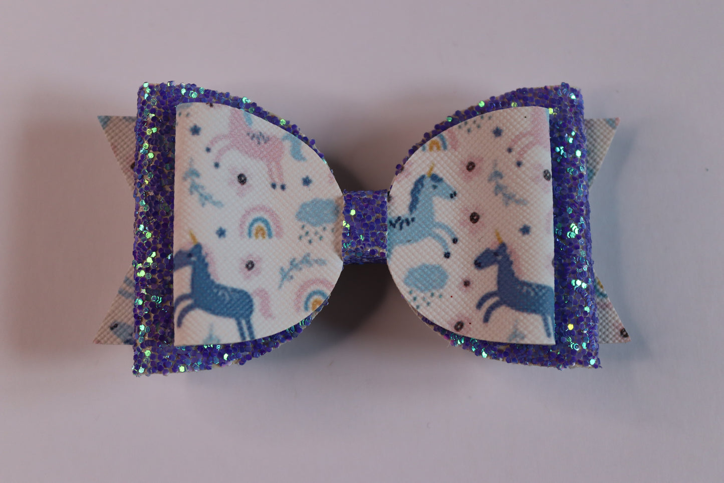 Purple Unicorn Faux Leather Hair Bow