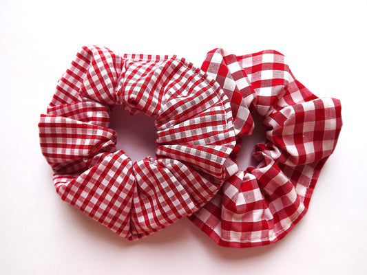 Red Gingham Hair Scrunchie - Small And Large Print