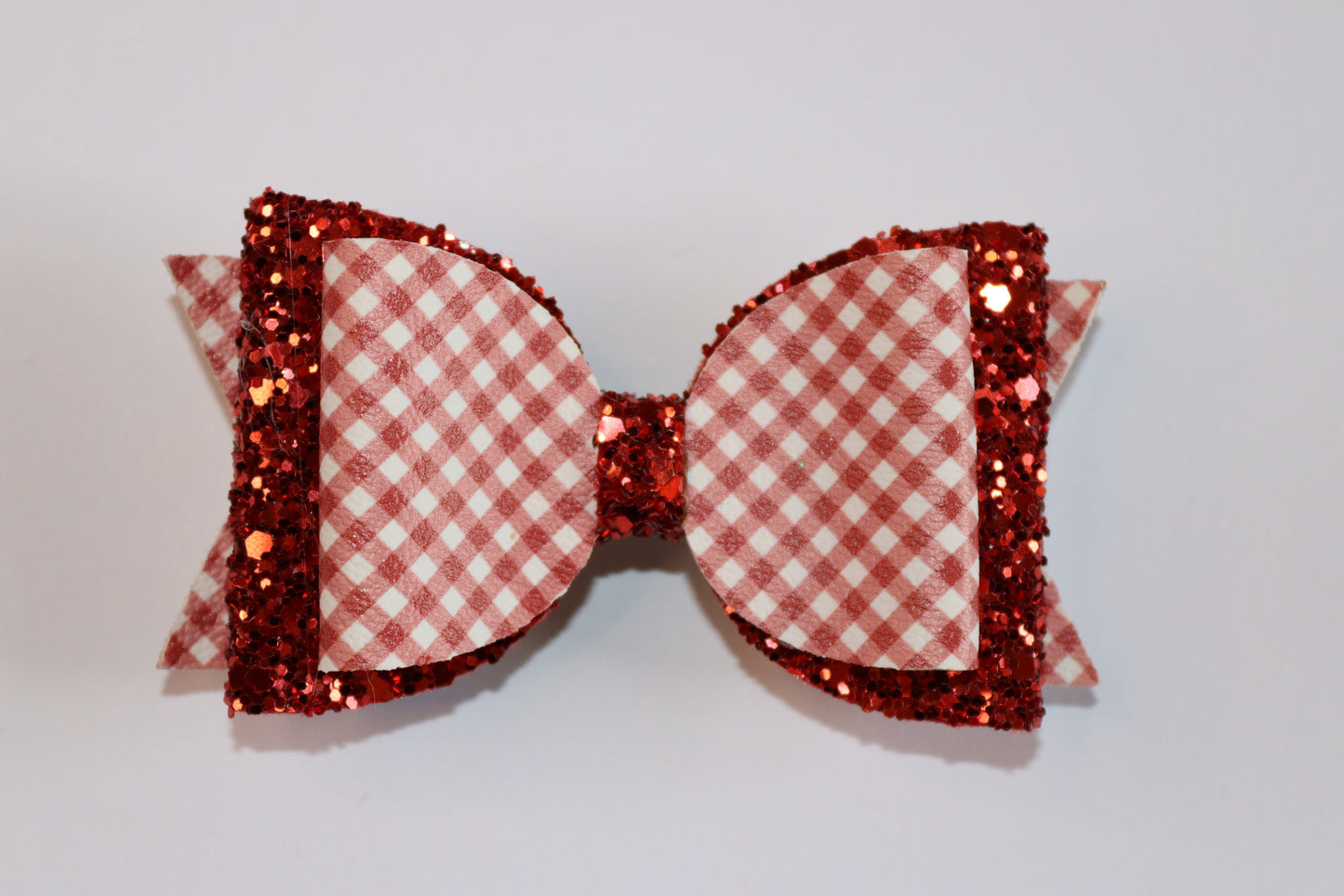 Red Gingham Faux Leather Hair Bow