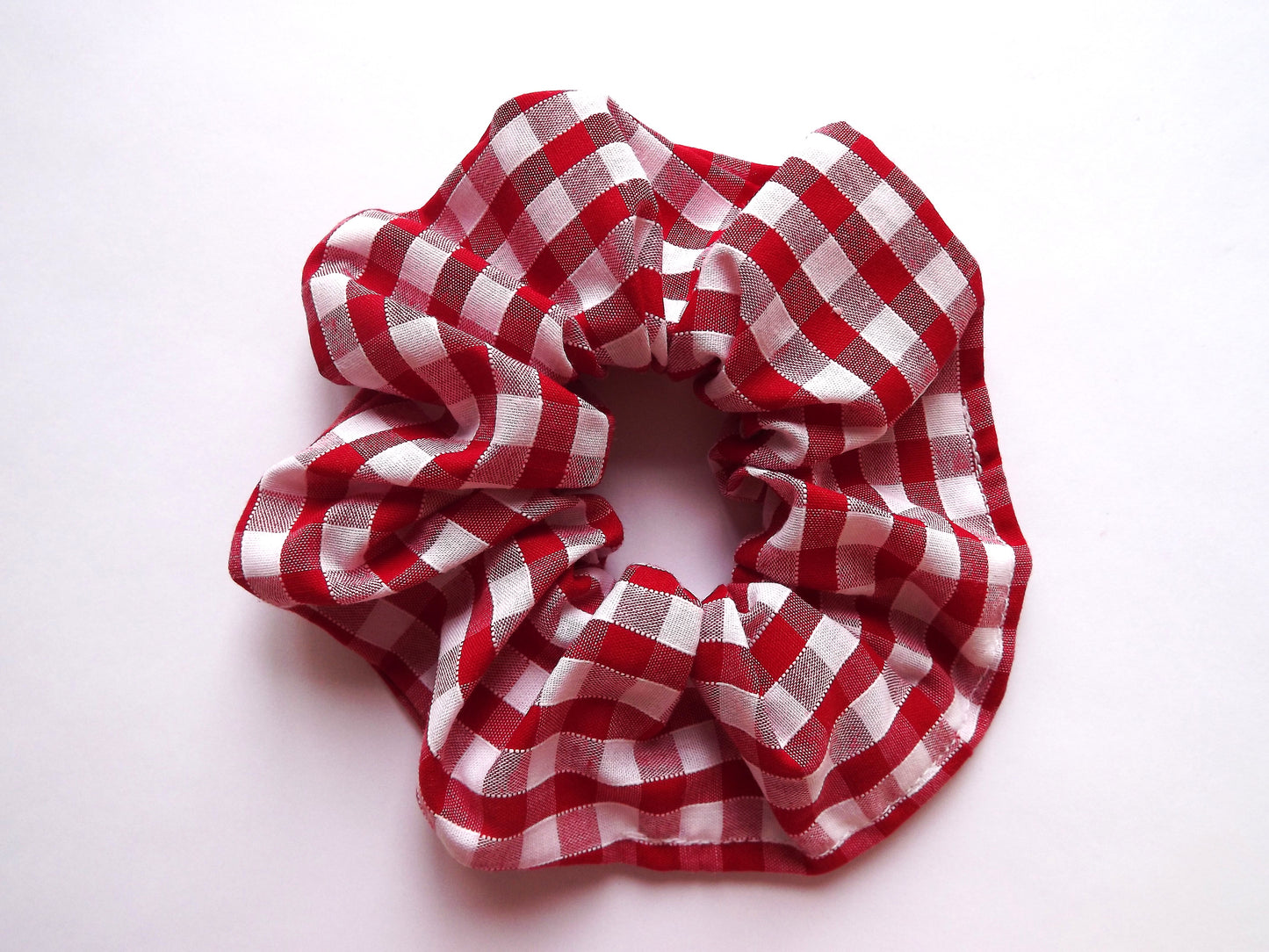 Red Gingham Hair Scrunchie - Small And Large Print