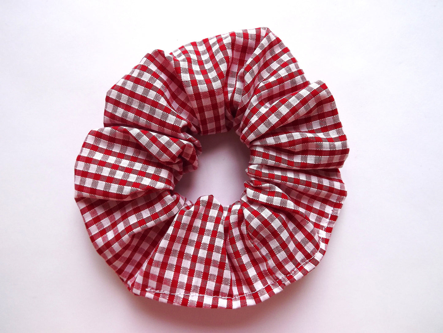 Red Gingham Hair Scrunchie - Small And Large Print