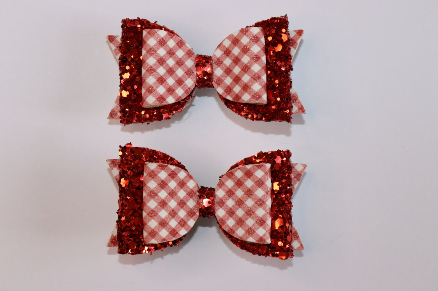 Red Gingham Faux Leather Hair Bow