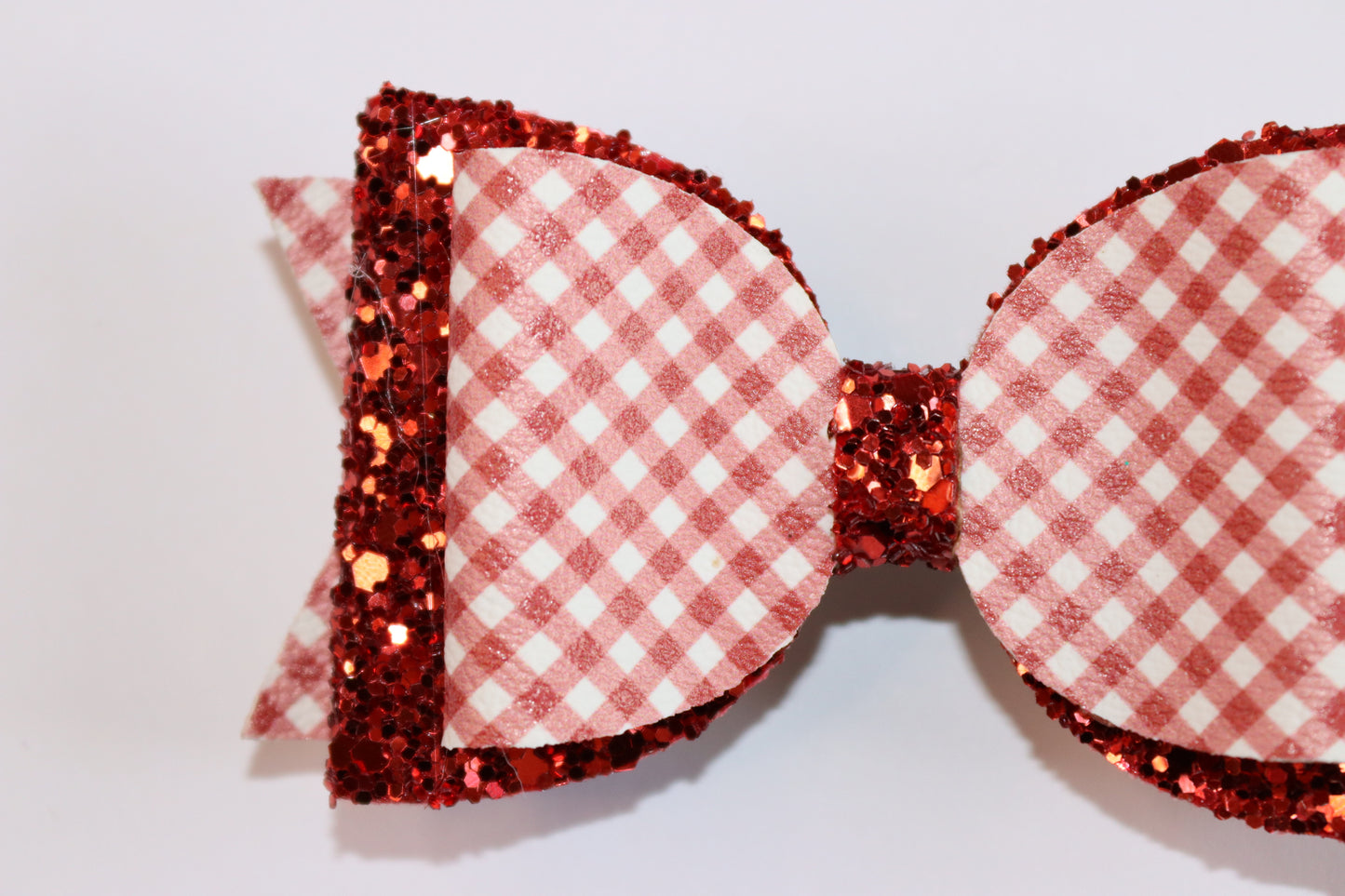 Red Gingham Faux Leather Hair Bow