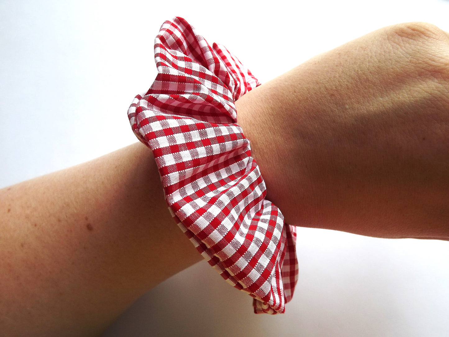 Red Gingham Hair Scrunchie - Small And Large Print