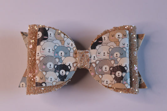 Teddy Bear Faux Leather Hair Bow